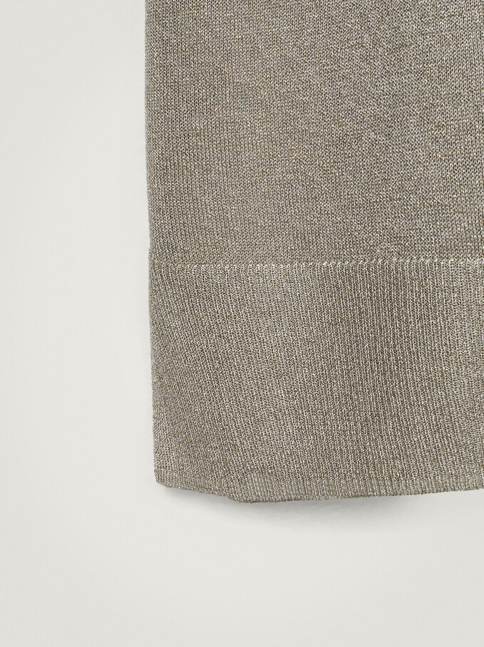 Short-Sleeved Metallic Sweater, Silver, hi-res