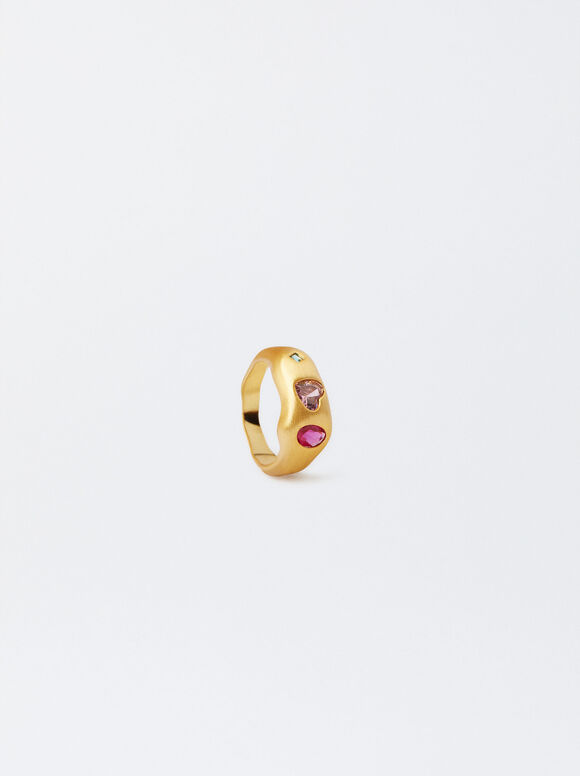 Gold-Plated Zirconia Ring 18k, Golden, hi-res