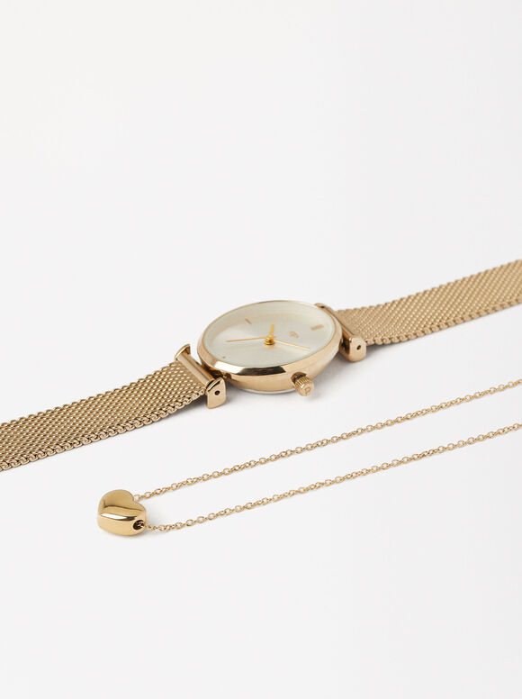 Personalisierte Uhr Mit Halskette, Golden, hi-res
