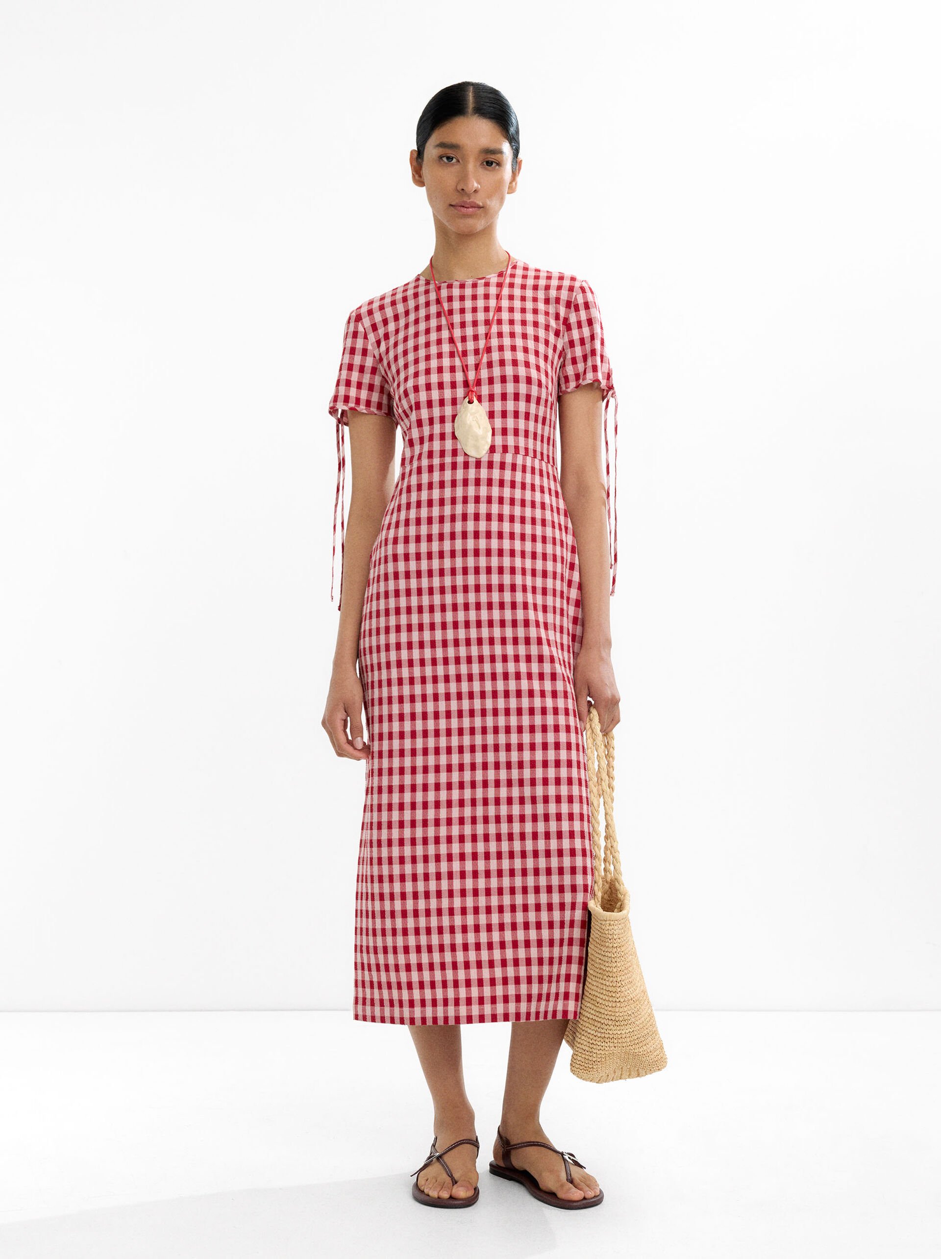 Midi printed vichy dress image number 0.0