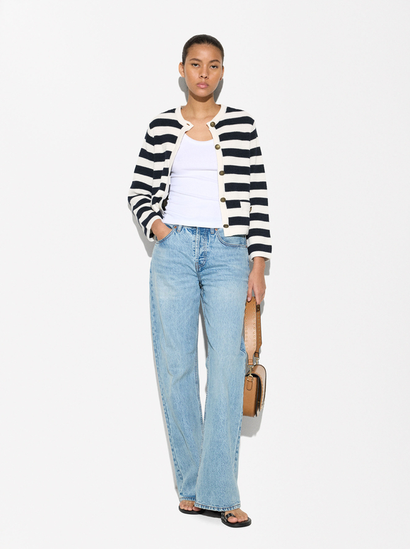 Striped Knitted Cardigan , Multicolor, hi-res