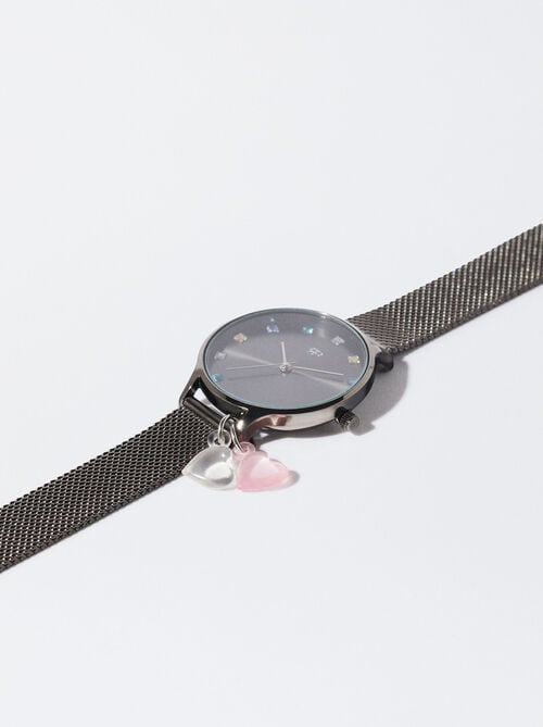 Stainless Steel Watch With Hearts