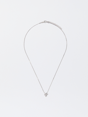 Silver-Plated Necklace With Cross And Zirconia, Silver, hi-res