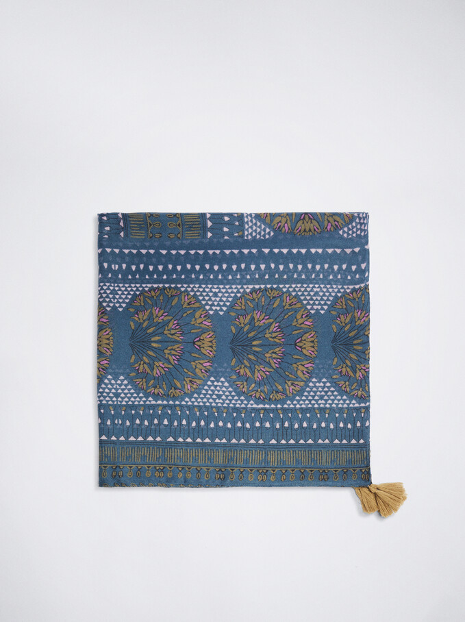 Foulard Imprimé, Bleu, hi-res