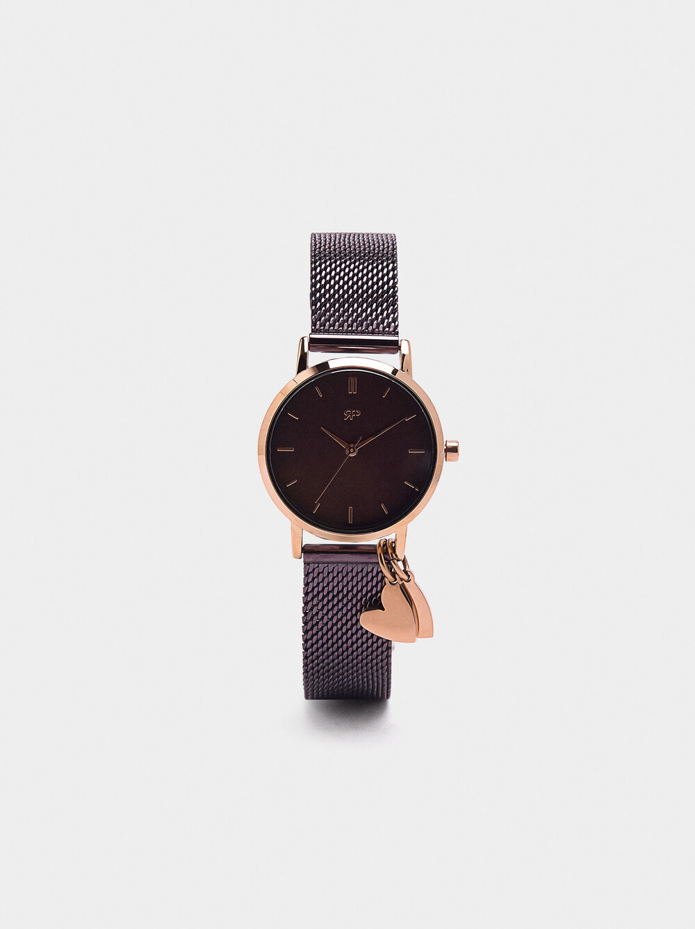 Steel metal mesh watch with charm