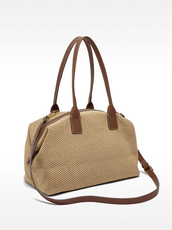 Straw-effect shopper bag with crossbody bag strap