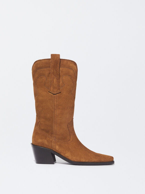 Leather Cowboy Boot, Brown, hi-res