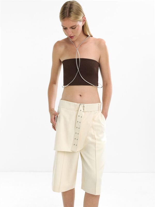 Bermuda with belt and wrap-over