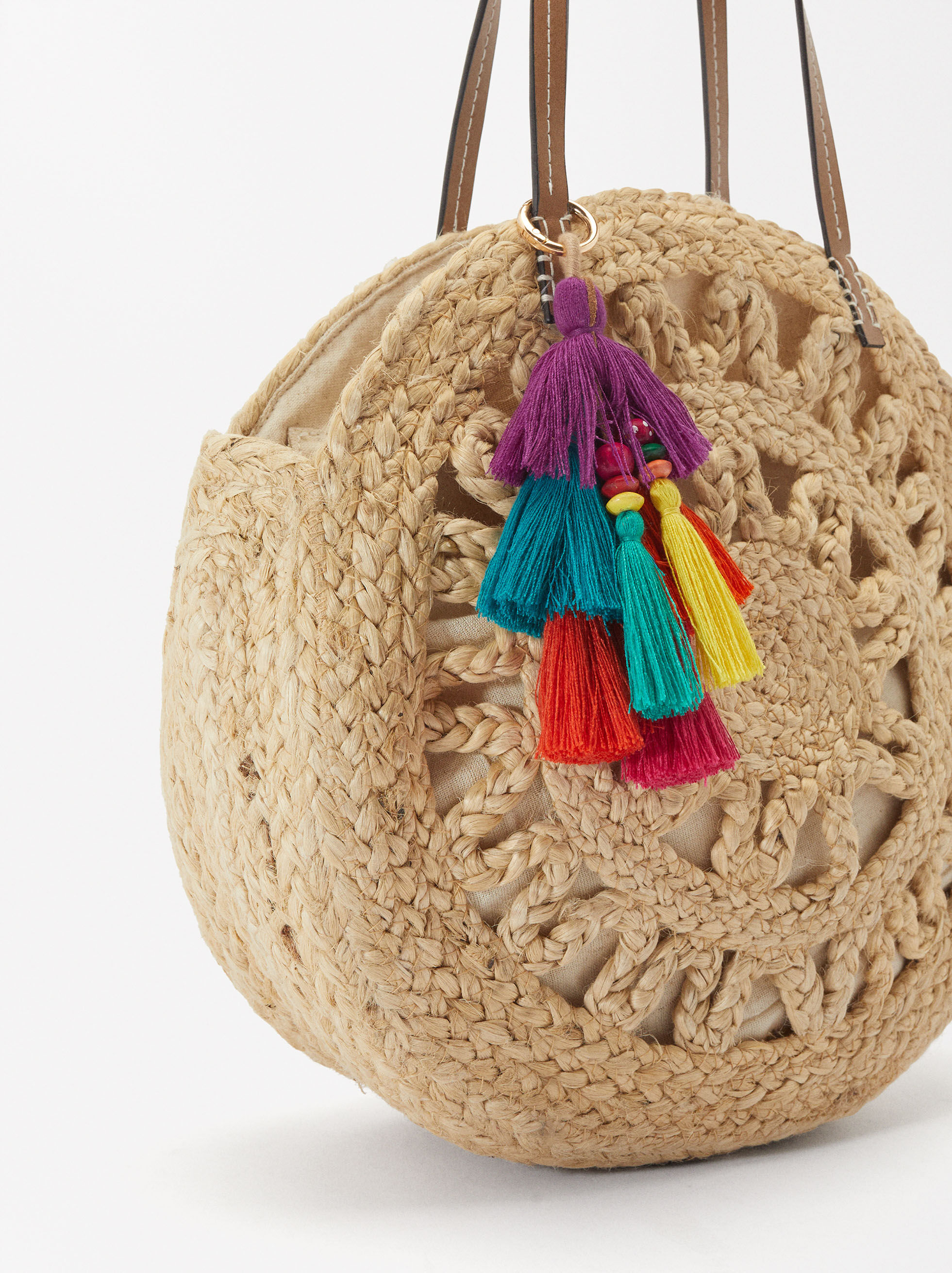 Straw Shopper Bag With Pendant Natural Parfois
