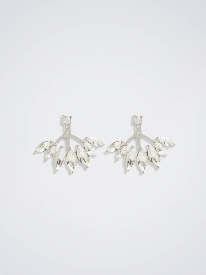 Short Earrings With Crystals, Silver, hi-res