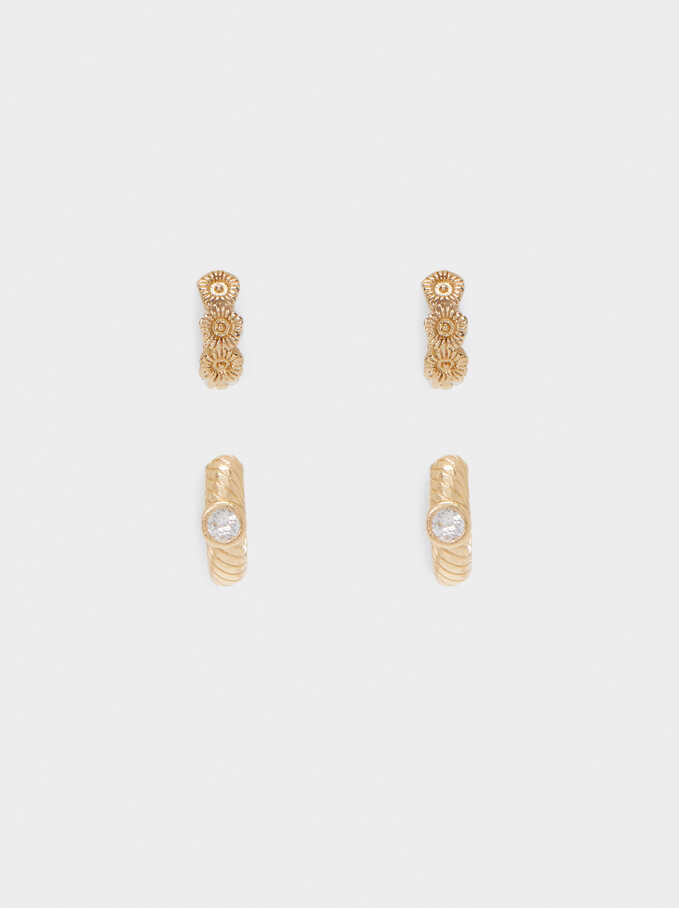 Set Of Hoop Earrings With Crystals Gold Woman View All Parfois Com