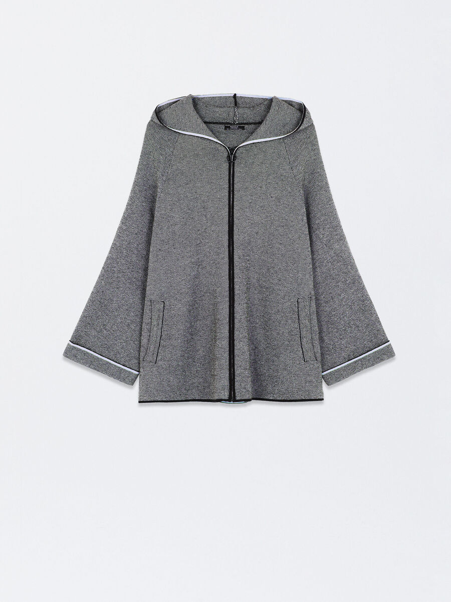 Hooded knit poncho