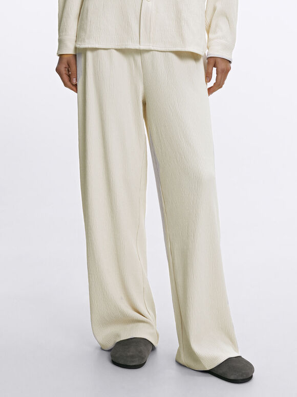 Pantalon  Fluide Avec Taille Élastique, Beige, hi-res