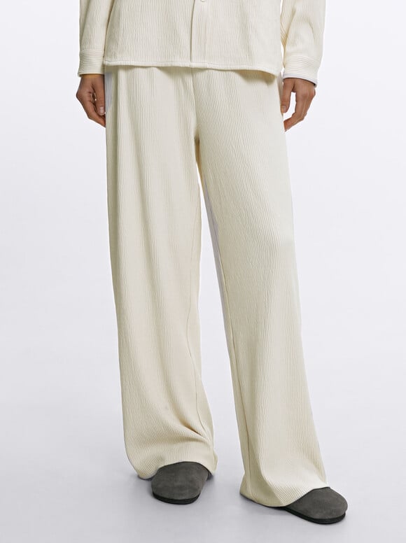 Loose-Fitting Trousers With Elastic Waistband, Beige, hi-res