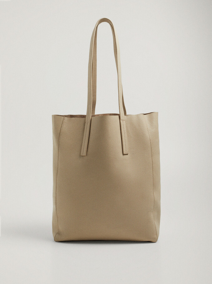 Leather Shopper Bag, Ecru, hi-res