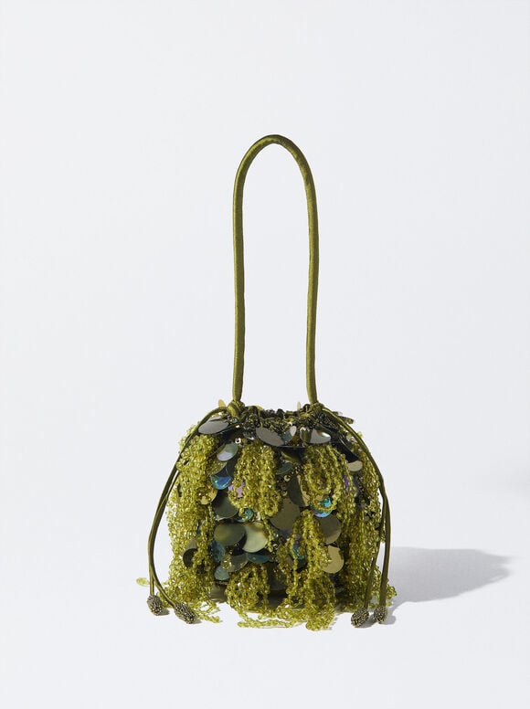 Party Handbag With Sequins, Green, hi-res