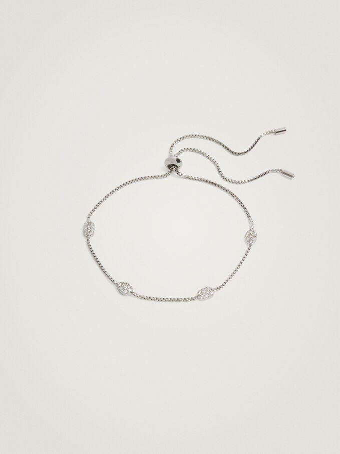 Adjustable Bracelet With Zirconia, Silver, hi-res