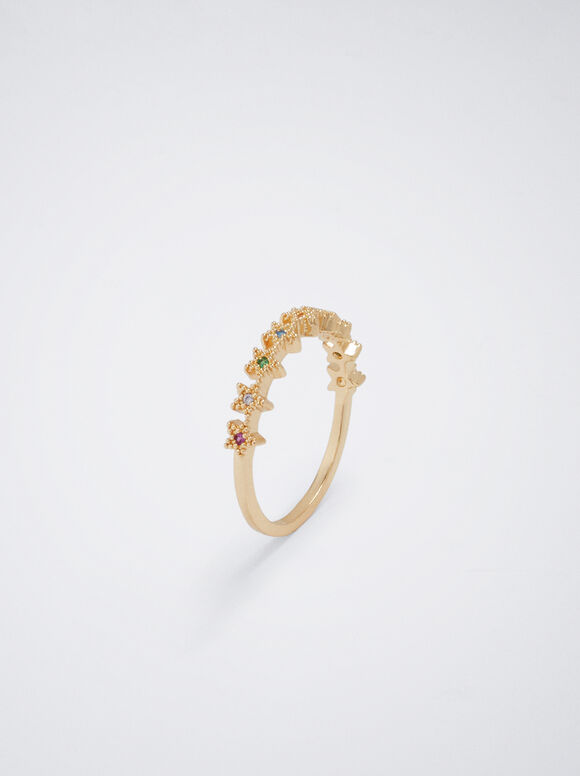 Ring With Zirconia, Golden, hi-res