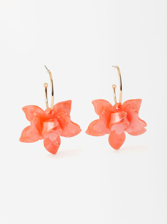 Flower Hoop Earrings, , hi-res