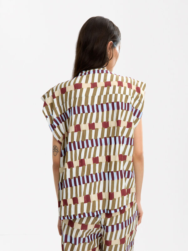Printed top with mandarin collar