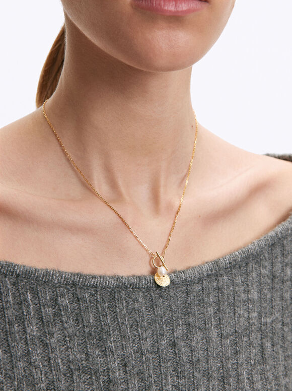 Silver 925 Necklace With Freshwater Pearl, Golden, hi-res