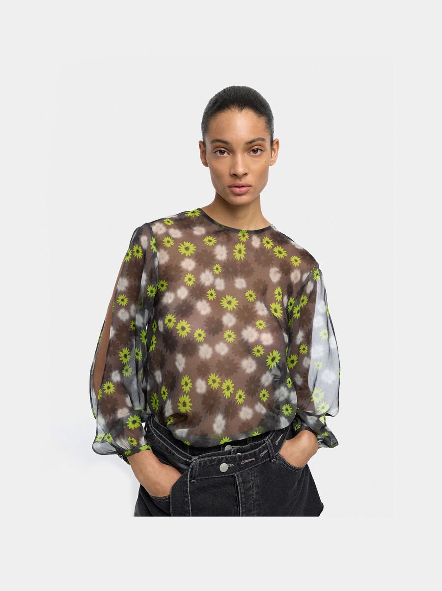 Semi-sheer floral print blouse