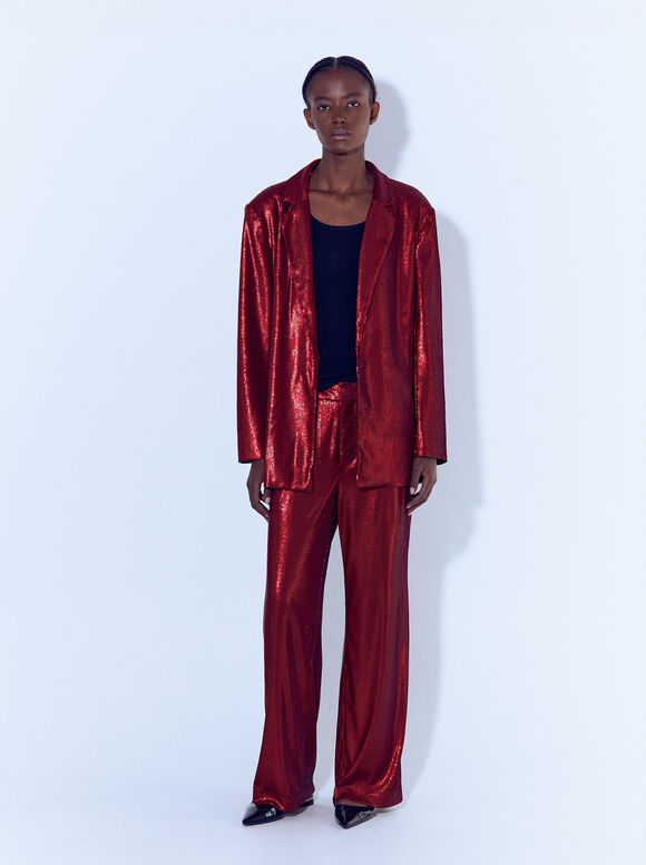 Online Exclusive - Sequin Trousers, Red, hi-res
