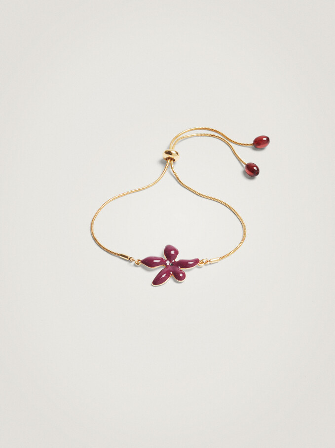 Adjustable Bracelet With Flower, Violet, hi-res