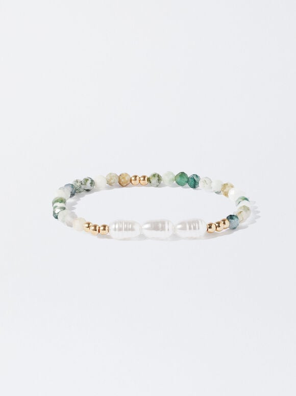 Elastic Bracelet With Stones, Green, hi-res
