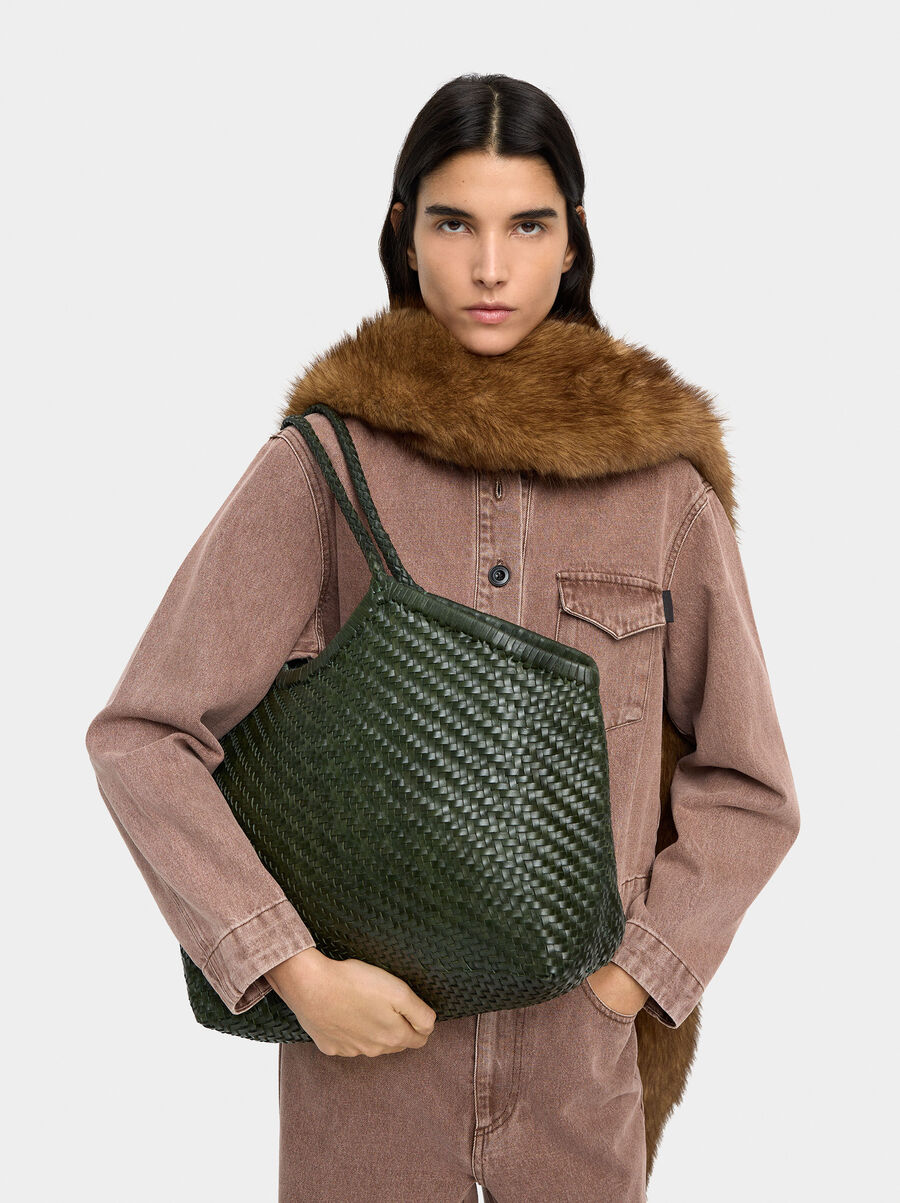 Woven leather shopper bag