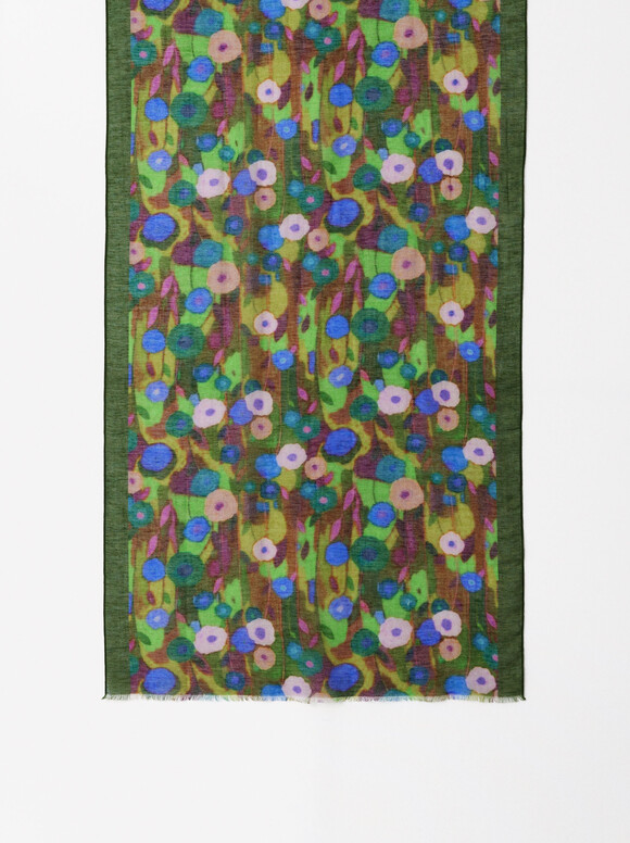 Pañuelo Estampado Floral, Verde, hi-res