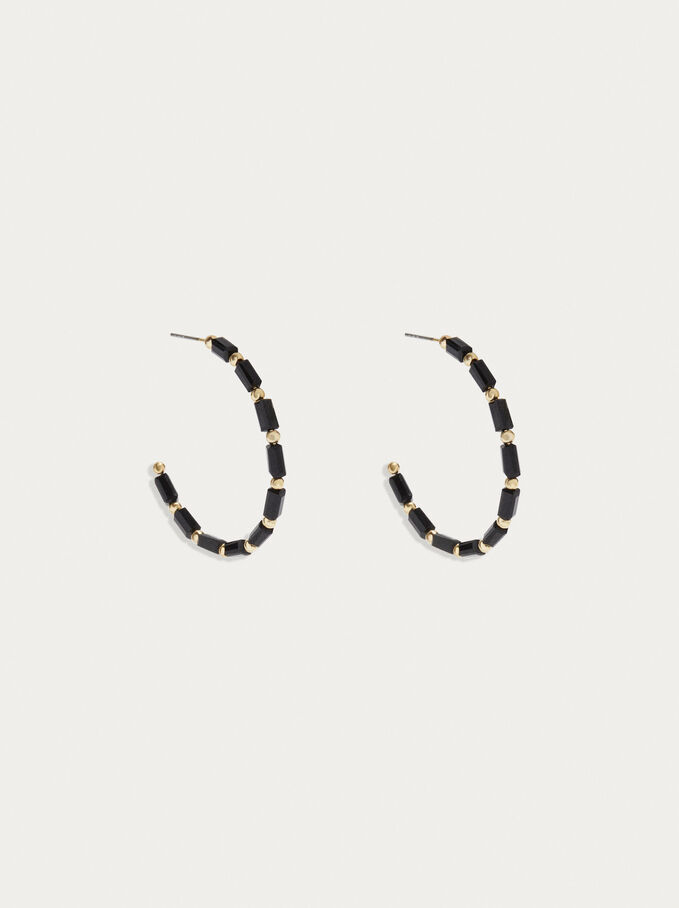 Large Resin Hoop Earrings, Black, hi-res