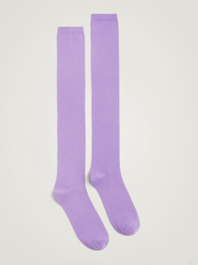 100% Cotton Socks, Violet, hi-res