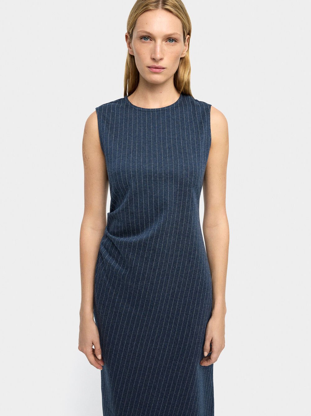 Midi dress with pinstripe