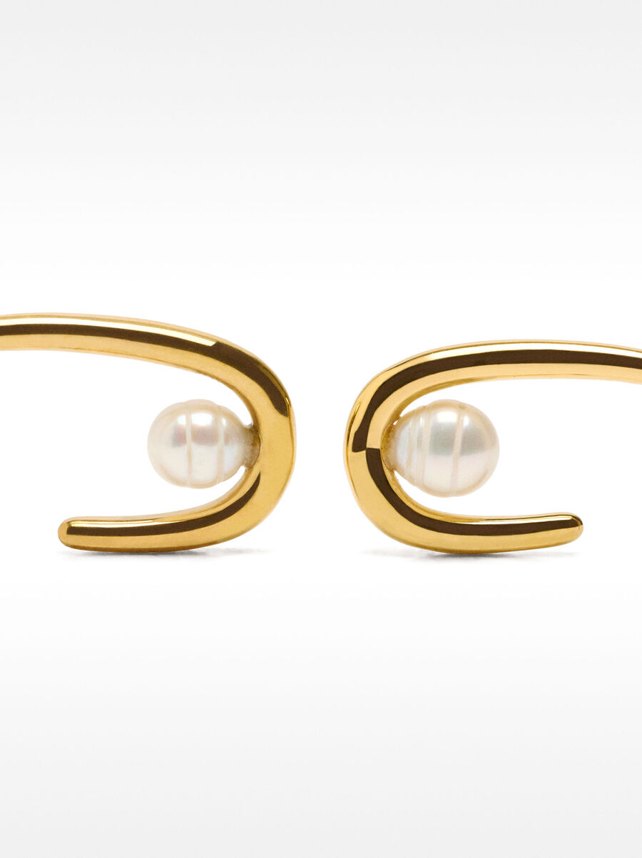 Long freshwater pearl hoop earrings - stainless steel