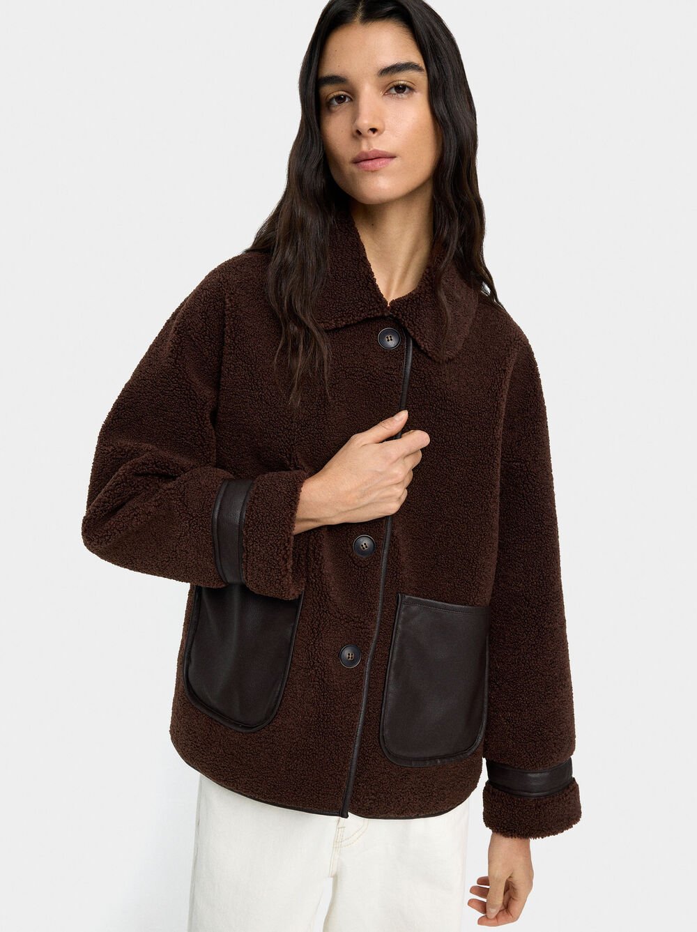 Jacket with sherpa effect and texture contrast