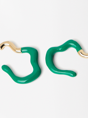 Enamel Hoop Earrings, Green, hi-res