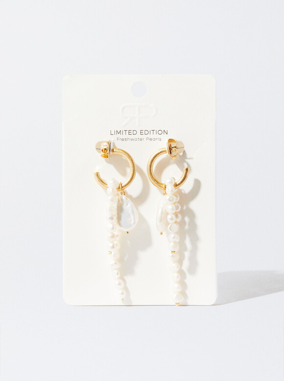 Hoop Earrings With Fresh Water Pearl, Golden, hi-res