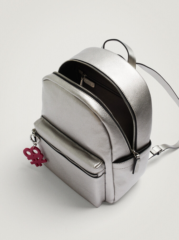Backpack With Outer Pockets, Silver, hi-res