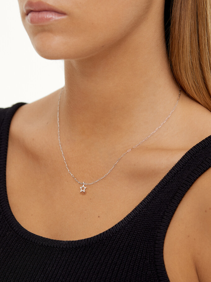 925 Silver Necklace With Star, Silver, hi-res