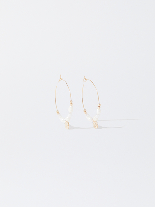 Hoop Earrings With Freshwater Pearls, Golden, hi-res
