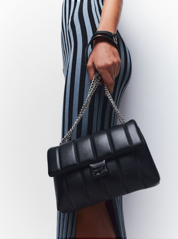 Quilted Shoulder Bag, Black, hi-res