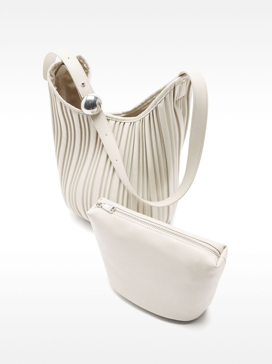 Pleated shoulder bag with removable pouch