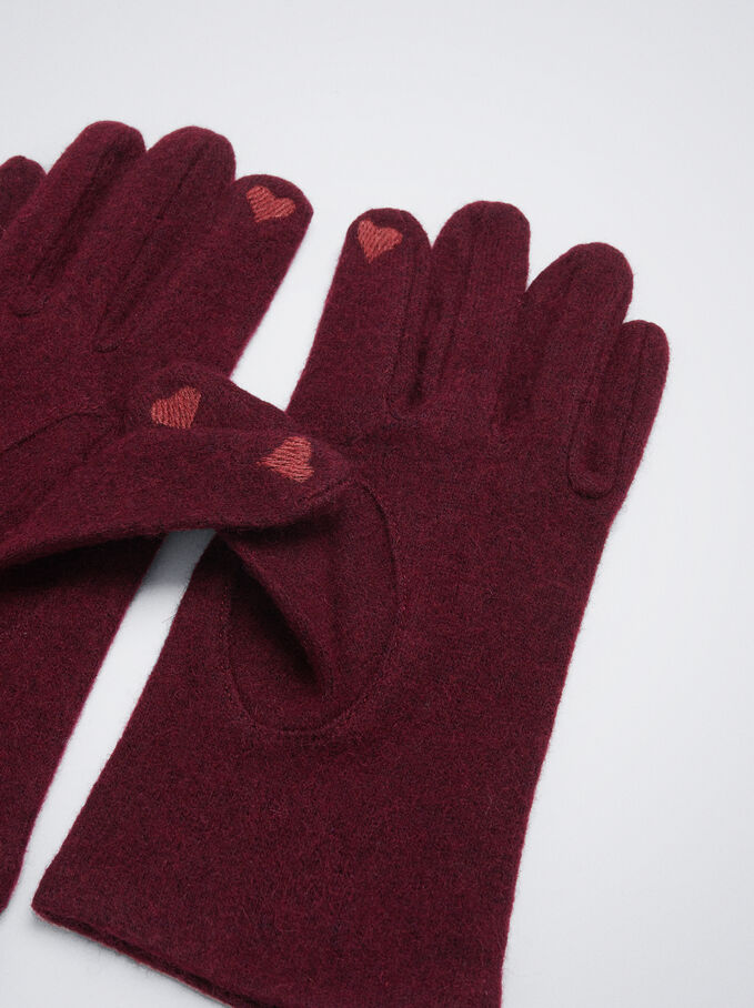 Wool Gloves, Bordeaux, hi-res