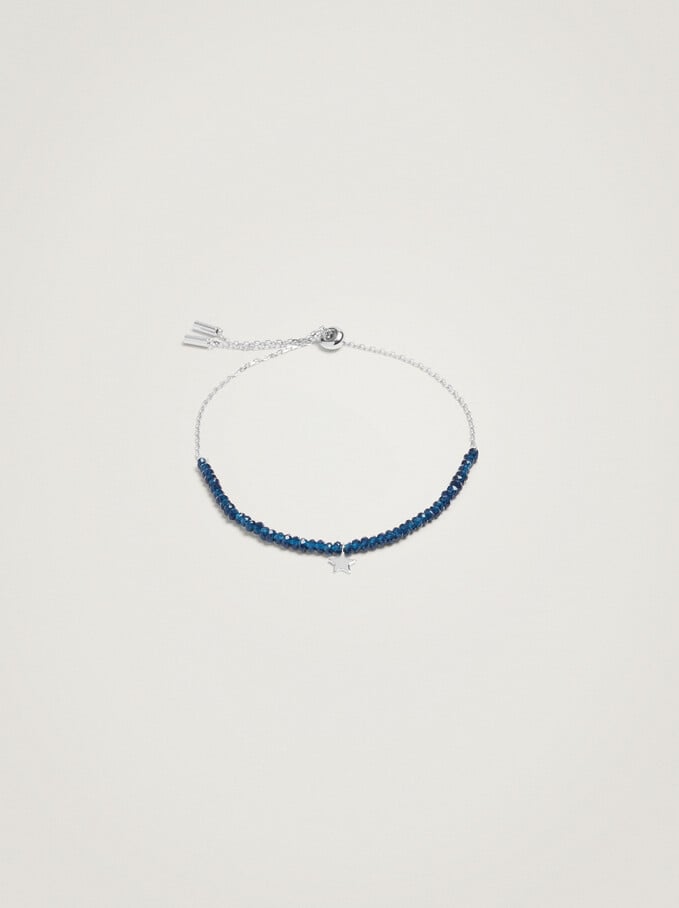 925 Silver Bracelet With Beads And Star, Navy, hi-res