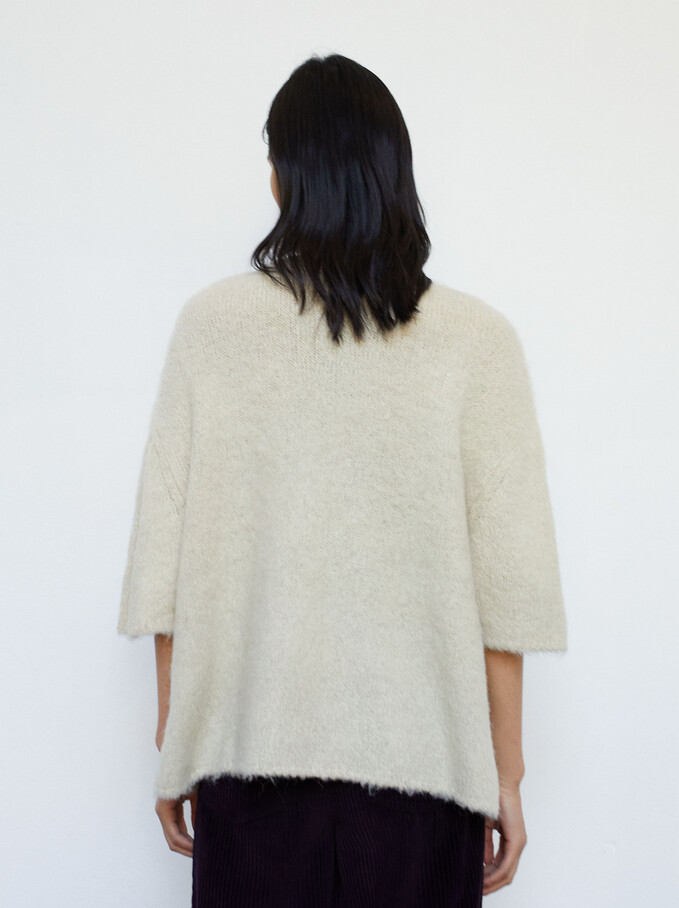 Short-Sleeved Knitted Sweater, Ecru, hi-res