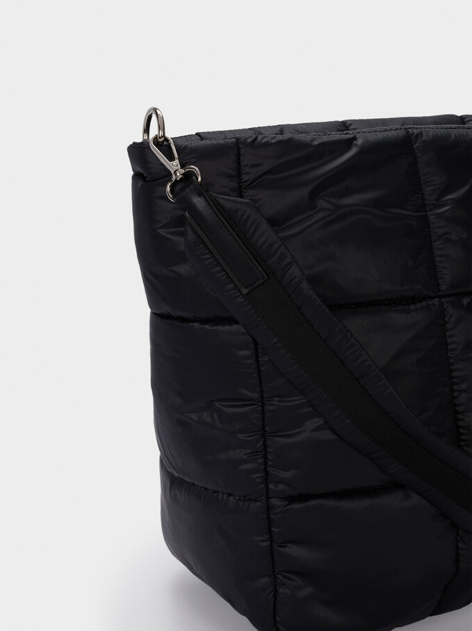 Quilted Nylon Tote Bag, Black, hi-res