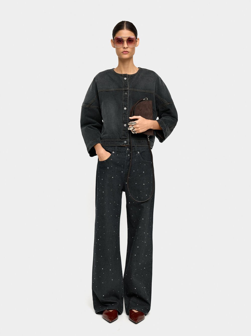 Denim trousers with strass