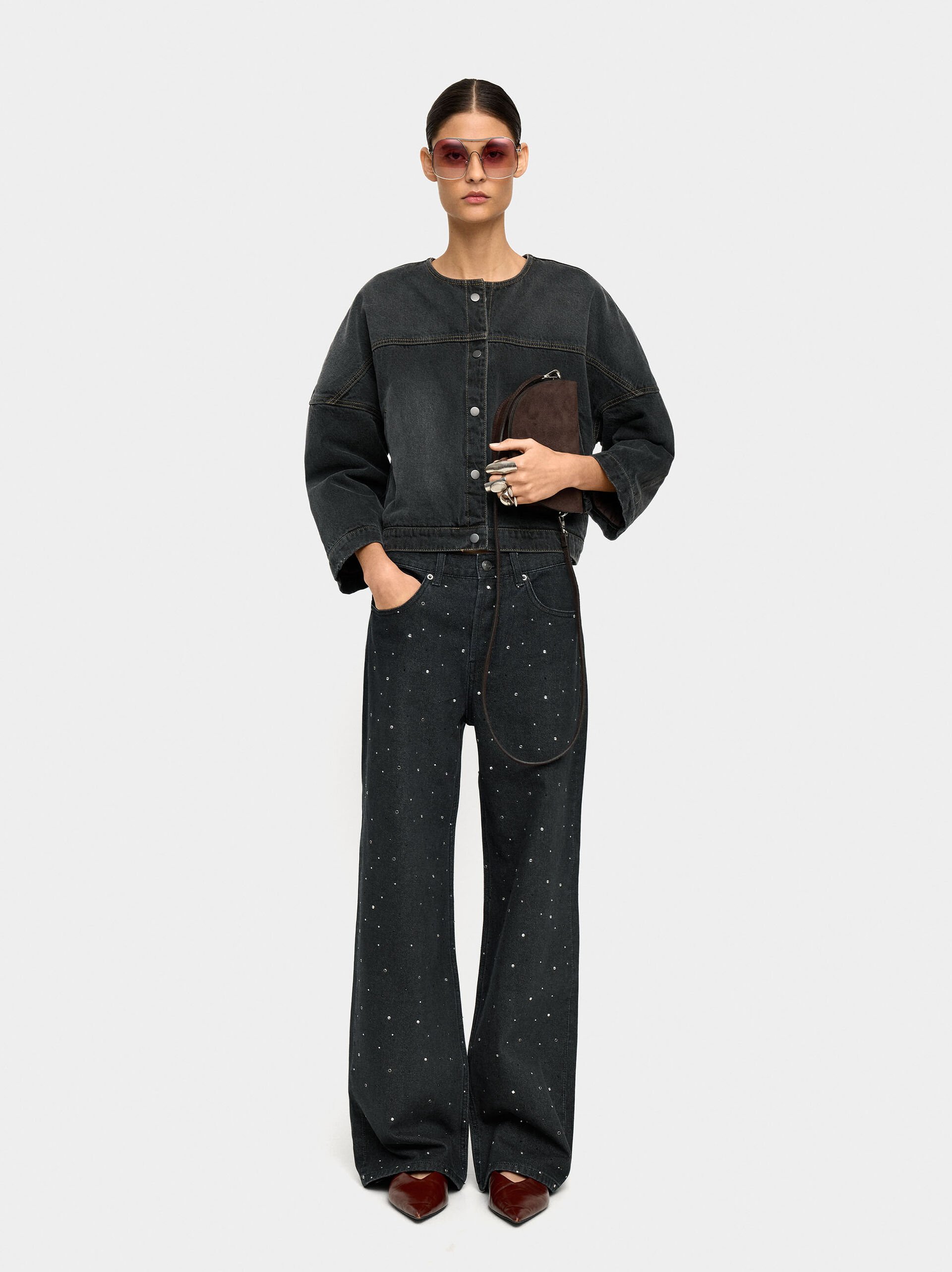 Denim trousers with strass image number 0.0