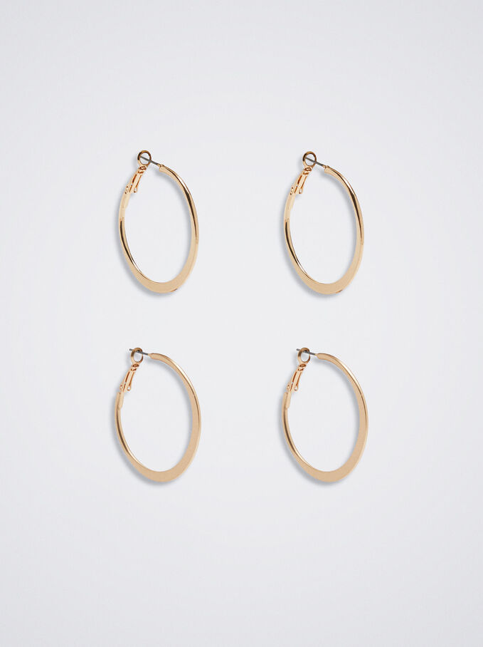 Set Of Gold Hoop Earrings, Golden, hi-res